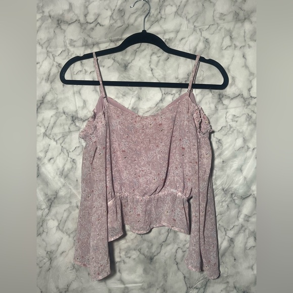 ASTR THE LABEL astr off the shoulder top light dusty rose pink botanical print - Picture 3 of 8